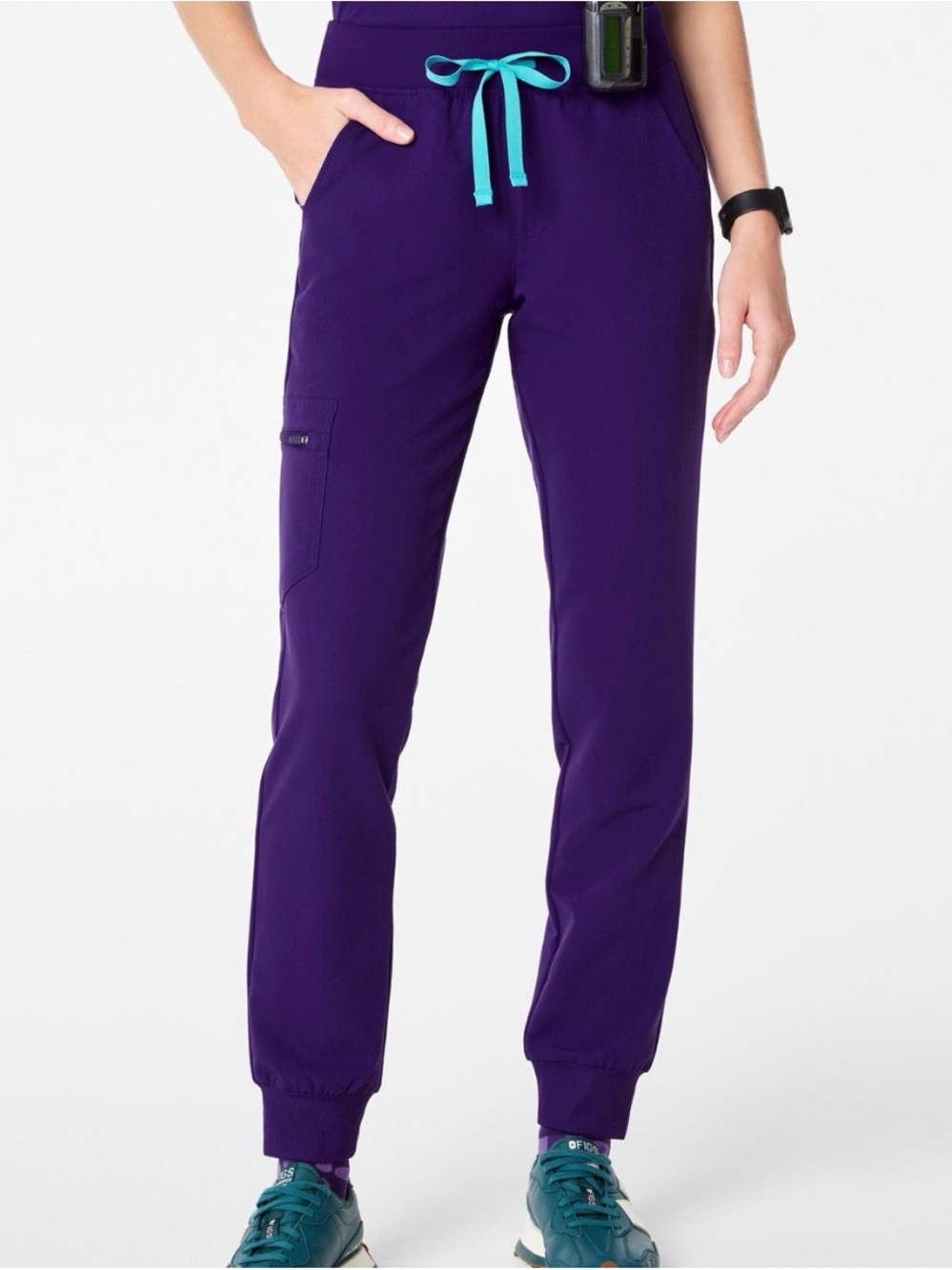 Figs Purple Pulse size Small Jogger Scrub Pants with Teal Drawstring